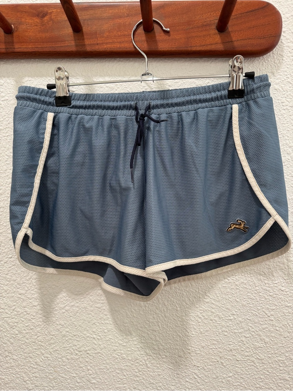 Tracksmith Slate Blue Athletic Mesh Shorts with Cream Trim